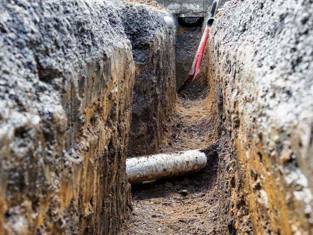 sewer pipe in trench at municipal St, Louis, MO