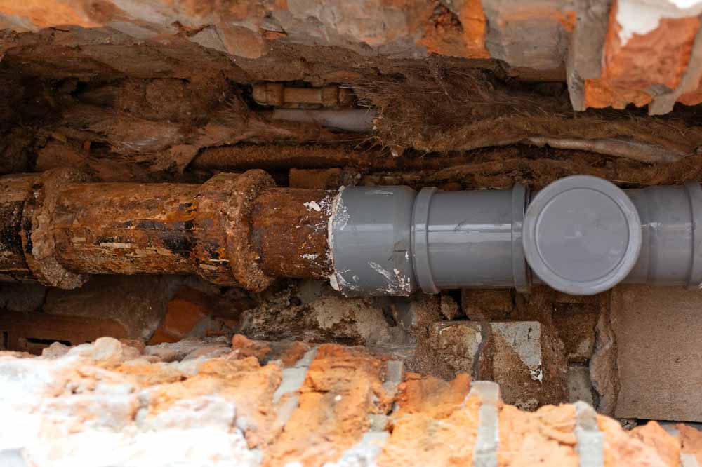a green pipe beside a deteriorating pipe